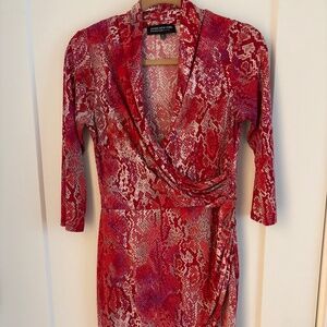 Jones New York Pink & Red Rattlesnake Wrap Dress